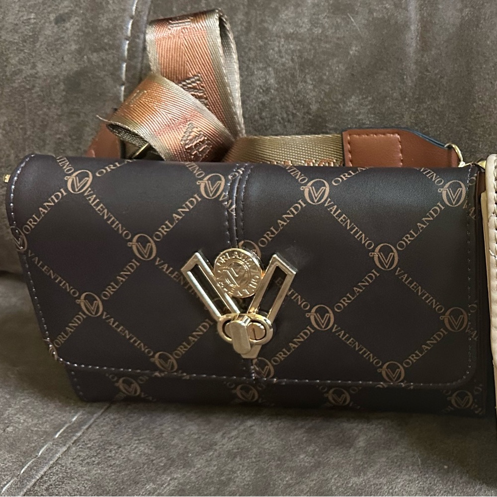 Valentino Orlandi Quilted Cream and Brown Crossbody Bags